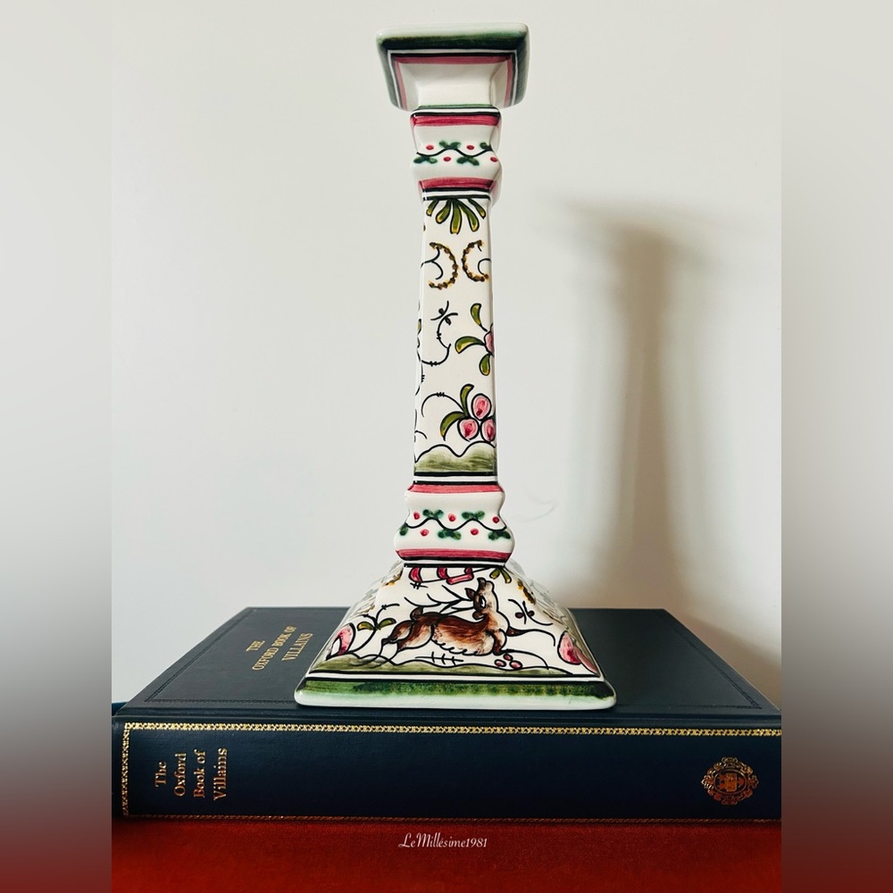 Vintage Portuguese Hand-Painted Ceramic Candleholder | Cottage Style |